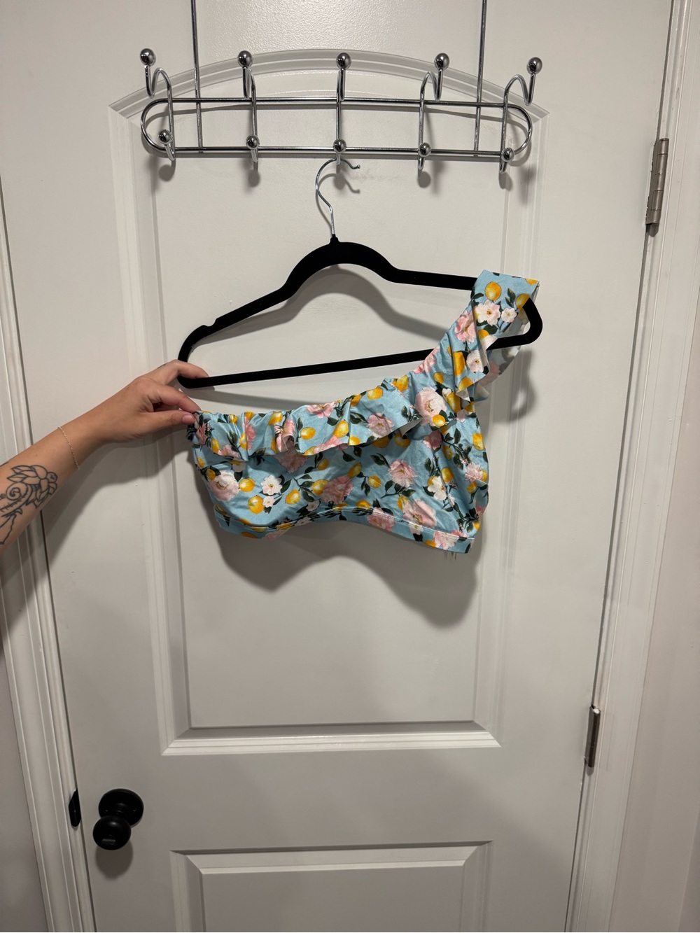 Victoria's Secret Light Blue Floral One-Shoulder Bikini Top